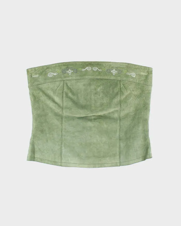 Vintage 90s Accomplice Green Embroidered Suede Top - S sold by Rokit
