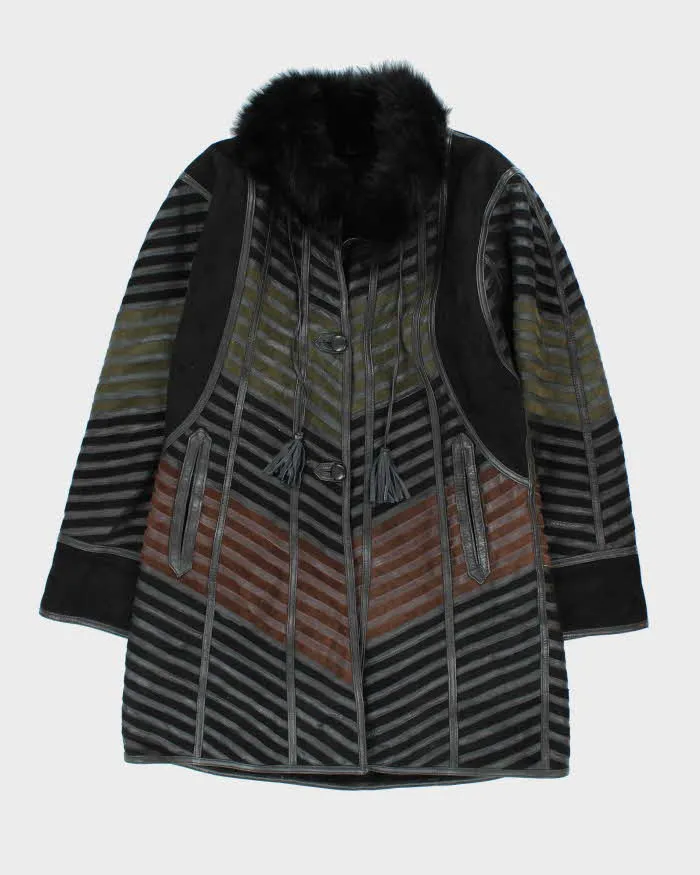 Vintage Leather Patchwork Long Jacket - M sold by Rokit