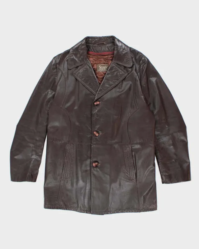 Vintage 70's Sears Button Up Double Breasted Leather Jacket - L sold by Rokit