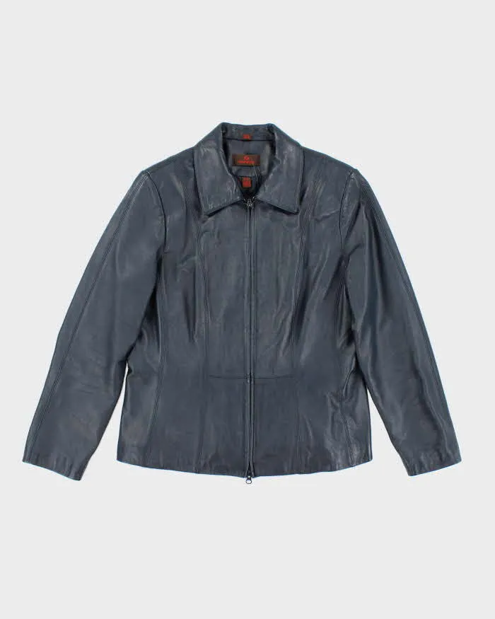 Vintage Danier Blue Leather Jacket - L sold by Rokit