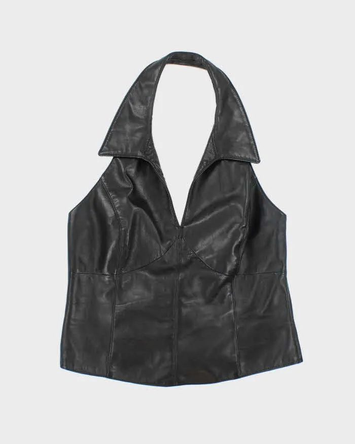 Vintage 90s Danier Black Leather Halter Neck Top - M sold by Rokit