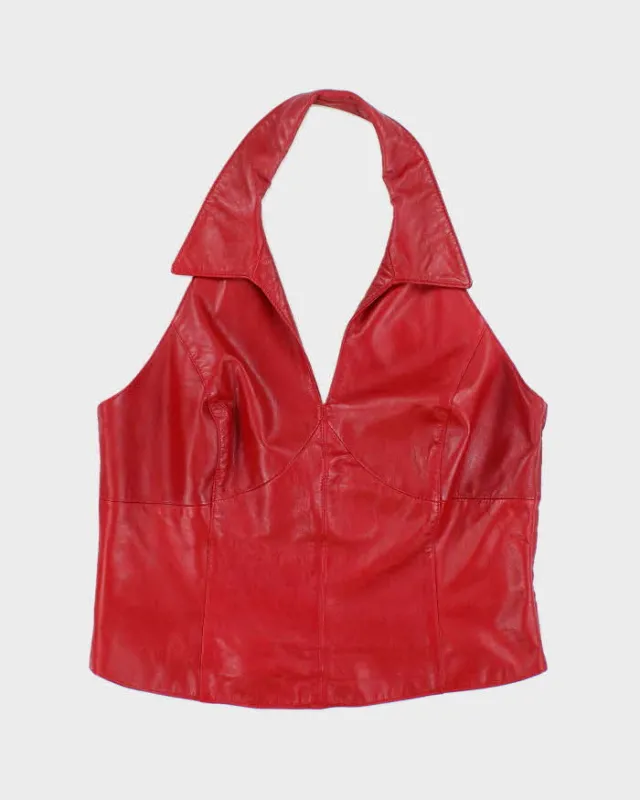 Vintage 90s Danier Red Leather Halter Neck Top - M sold by Rokit