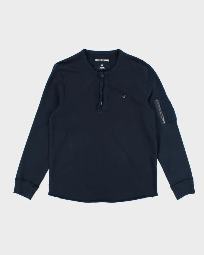 Vintage Y2K True Religion Quarter Button Up Small Logo Long-sleeved T-Shirt - S sold by Rokit