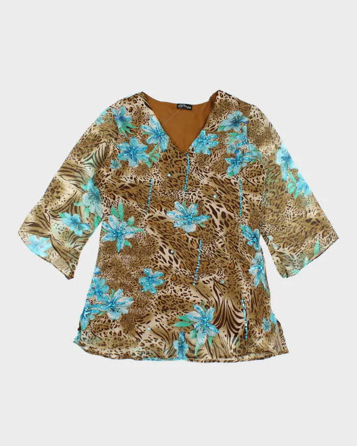 Vintage Y2k 00s Papa Leopard Print Beaded Top - L sold by Rokit