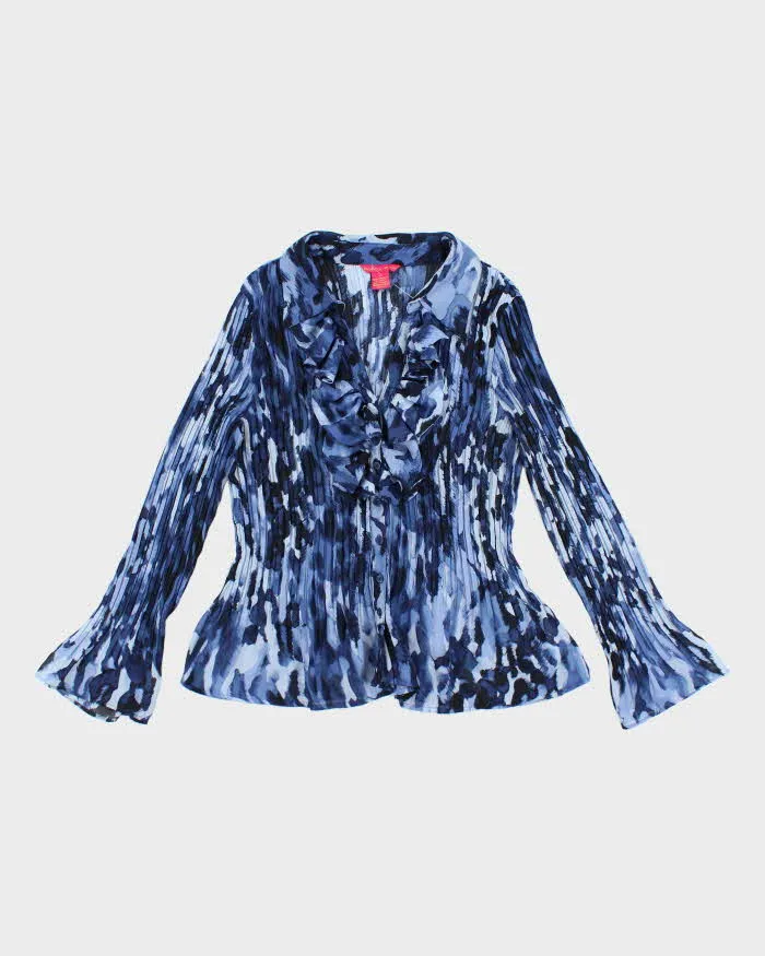 Vintage Y2k 00s Sunny Leigh Blue Ruffle Pleated Blouse - XL sold by Rokit
