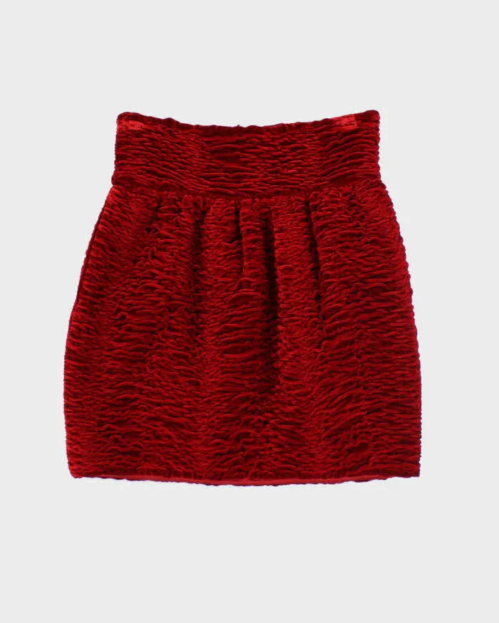 Vintage Saint Laurent Red Velvet Textured Skirt - XS sold by Rokit