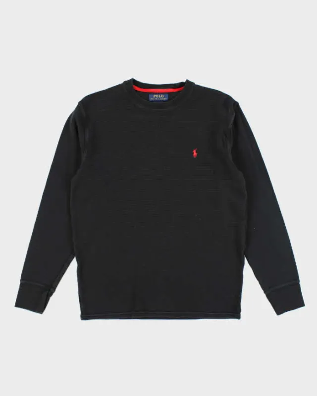Vintage Polo Ralph Lauren Black Waffle Long Sleeve T-shirt - M sold by Rokit