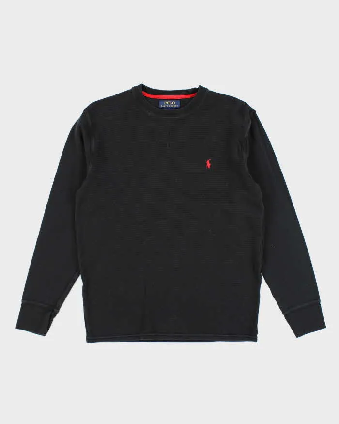 Vintage Polo Ralph Lauren Black Waffle Long Sleeve T-shirt - M sold by Rokit