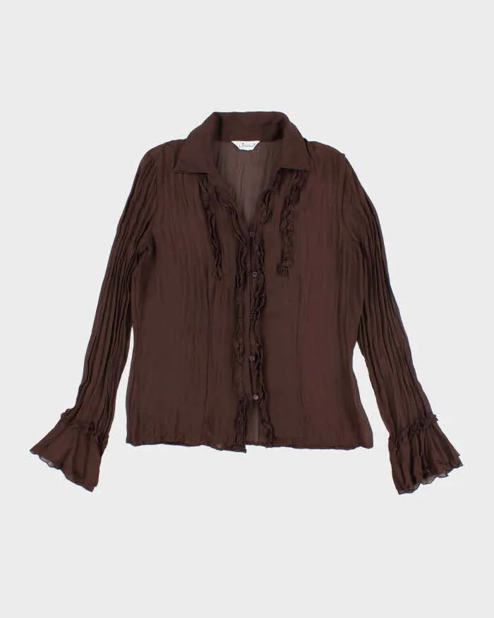 Vintage 90s Jessica Brown Ruffle Mesh Blouse - L sold by Rokit