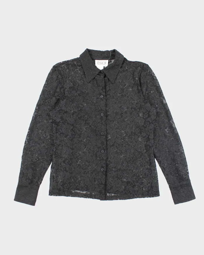 Vintage Y2k 00s Jessica Black Lace Blouse - M sold by Rokit