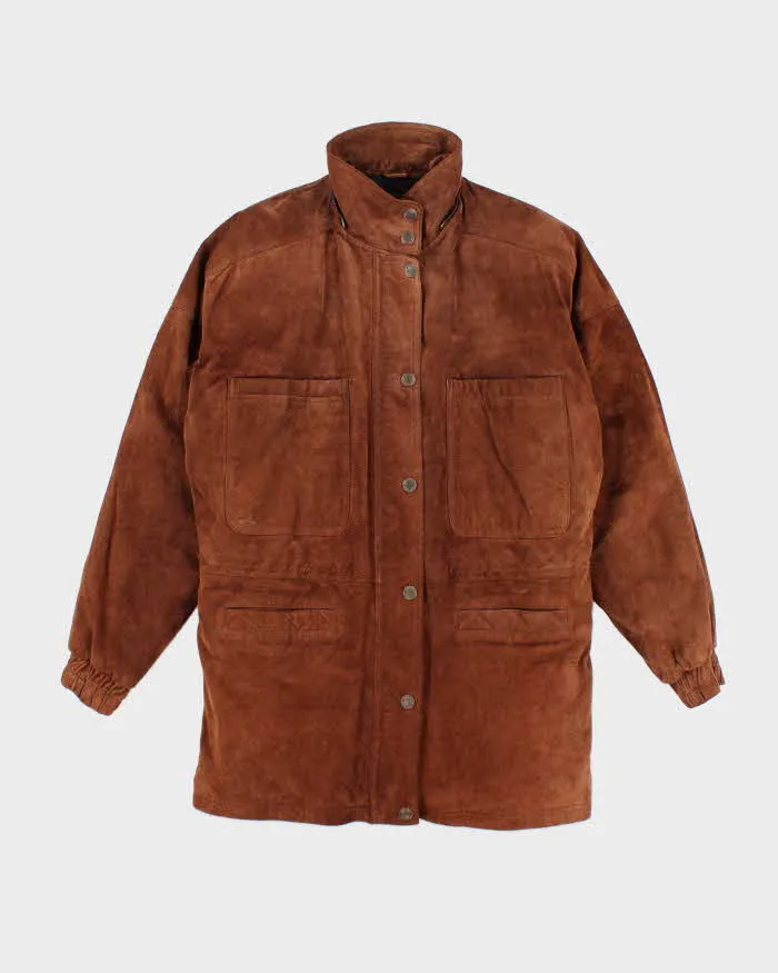 Vintage 90's Heavyweight Multi Pocket Lined Suede Jacket - M sold by Rokit