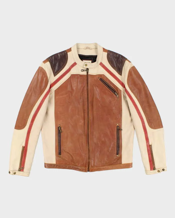 Vintage Y2K CMM Multi Tone Leather Biker Jacket - L sold by Rokit