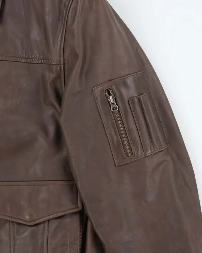 Vintage 90's Danier Heavyweight Brown Leather Zip Up Jacket - XXL sold by Rokit product image thumbnail 4