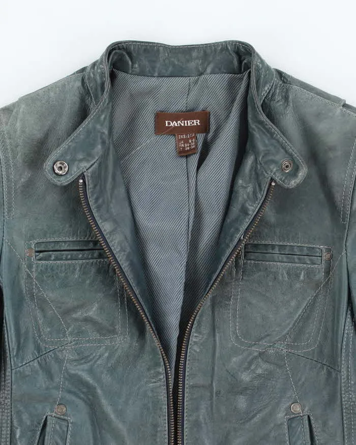 Vintage Danier Blue Leather Jacket - XXS sold by Rokit product image thumbnail 3