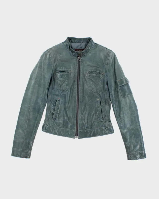 Vintage Danier Blue Leather Jacket - XXS sold by Rokit