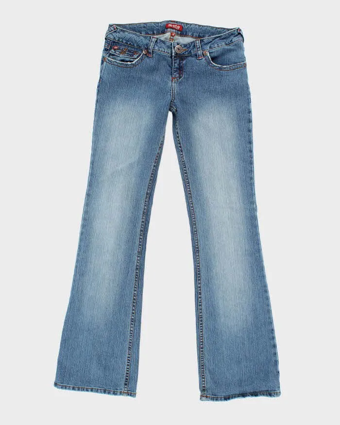 Vintage Y2K Women's Moto Medium Wash Flared Jeans - W28 L31 sold by Rokit