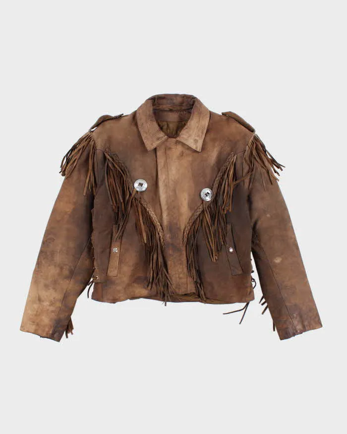 Vintage 80's Open Wilson Leather Fringed Jacket - L sold by Rokit