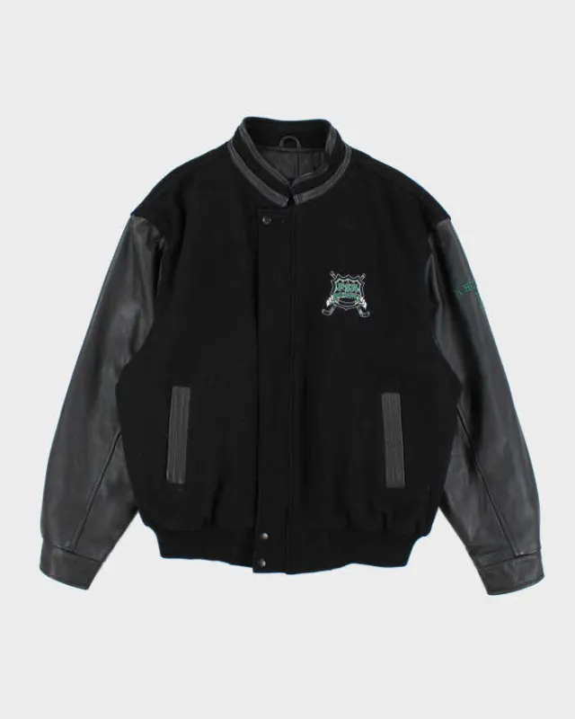 Vintage 90's Heavyweight Embroidered Leather Varsity Jacket - XL sold by Rokit