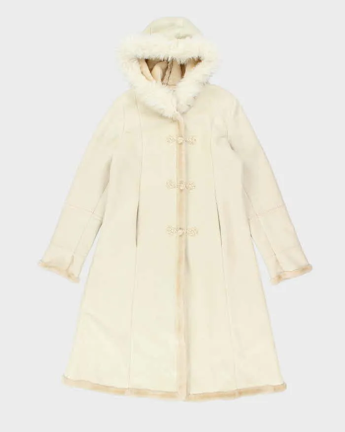 Vintage Y2k 00s Novelti Long Faux Suede Fur Lined Hooded Coat - M sold by Rokit