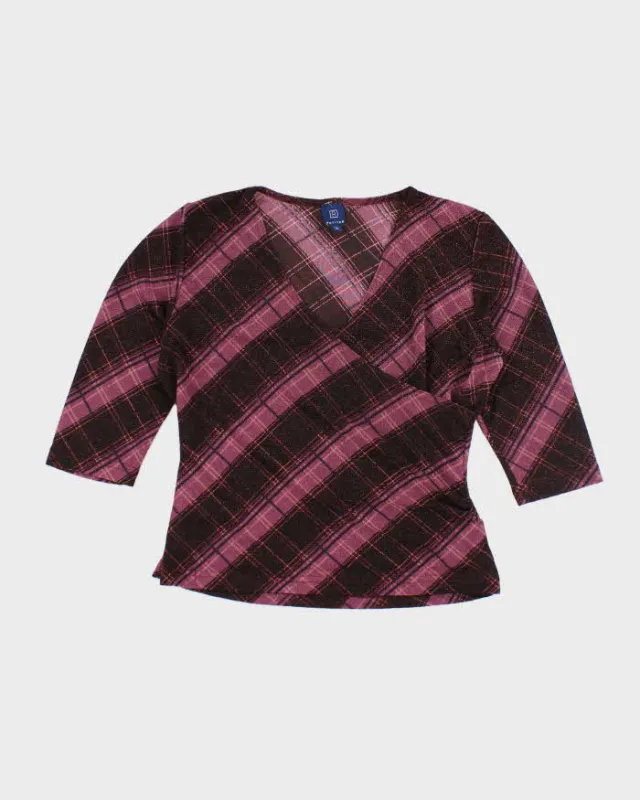Vintage Y2k 00s Purple Sparkly Checked Pattern Top - S sold by Rokit