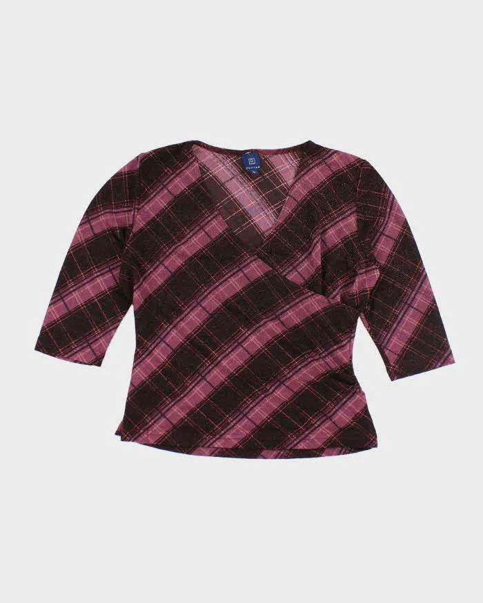 Vintage Y2k 00s Purple Sparkly Checked Pattern Top - S sold by Rokit