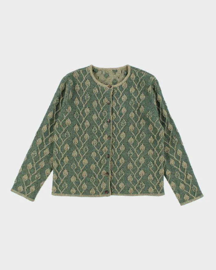 Vintage Green Wool Pattern Cardigan - XL sold by Rokit
