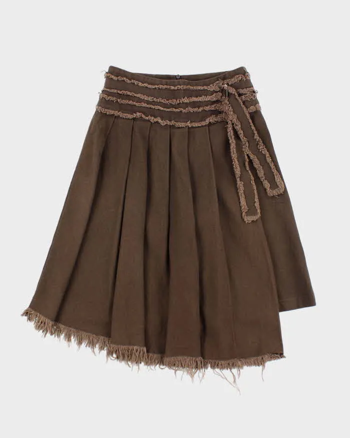 Vintage Y2k 00s Brown Pleated Distressed Skort - S sold by Rokit