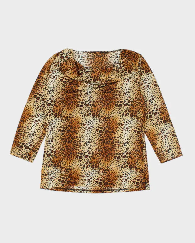 Vintage Y2k 00s Leopard Print Cowl Neck Top - M sold by Rokit