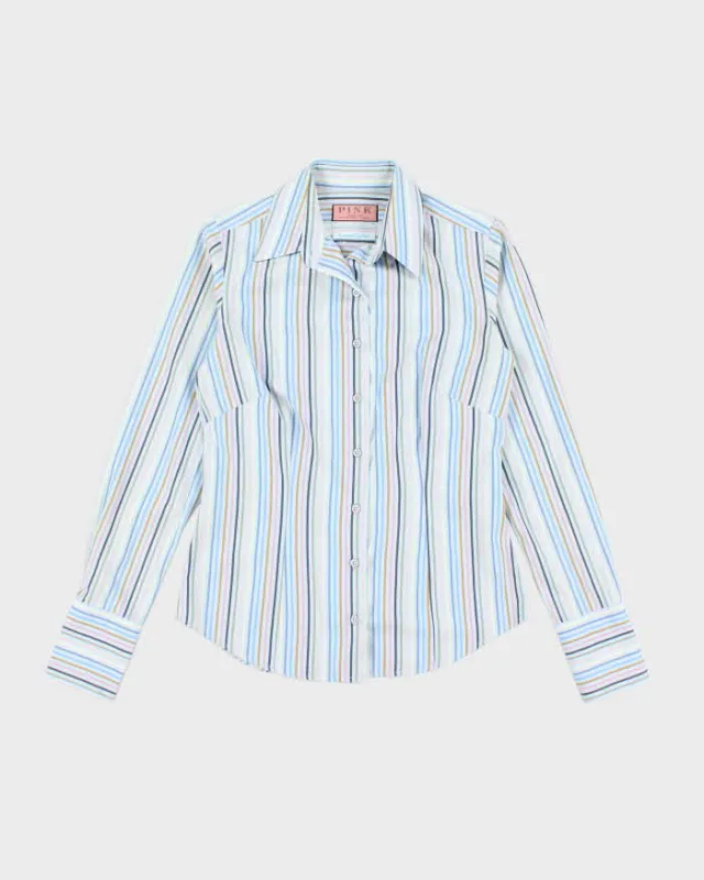 Vintage 90s Thomas Pink Stripe Blouse - M sold by Rokit