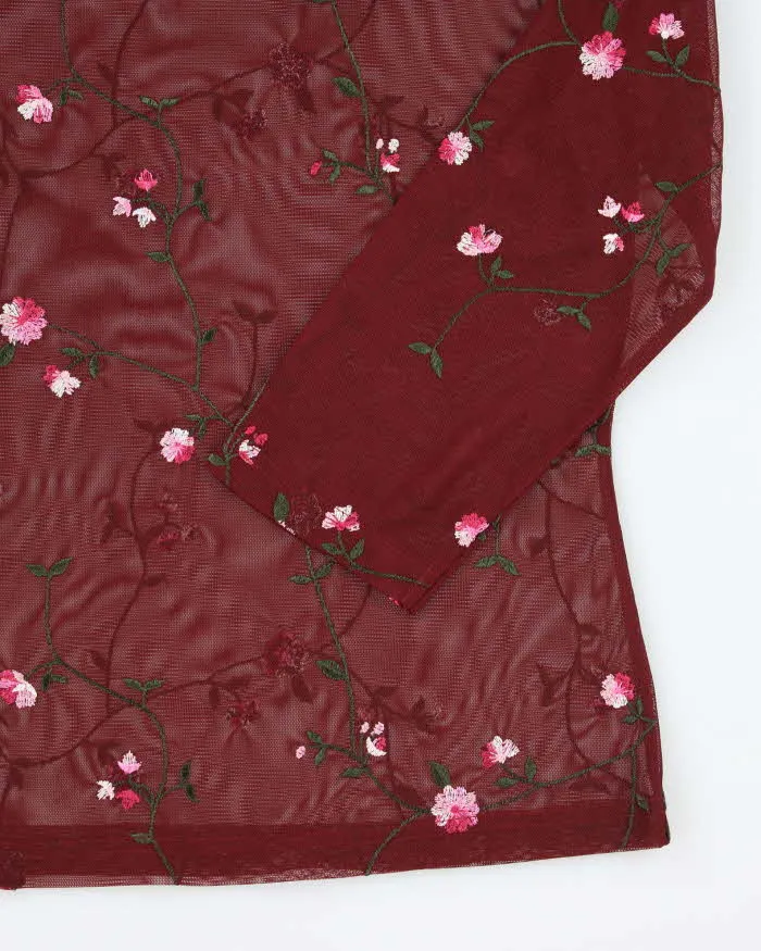 Vintage Y2k 00s Red Mesh Floral Top - M sold by Rokit product image thumbnail 4