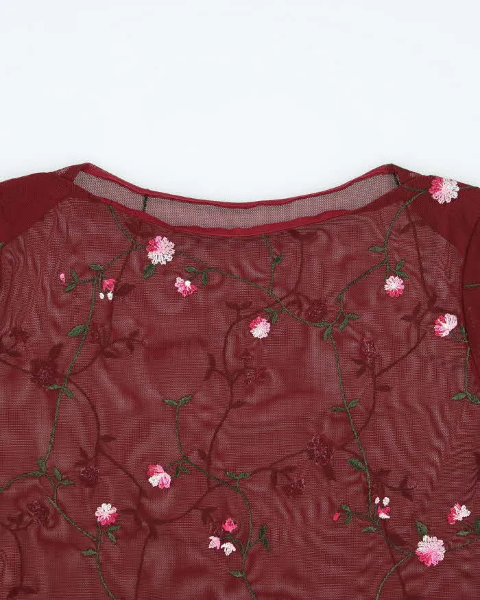 Vintage Y2k 00s Red Mesh Floral Top - M sold by Rokit product image thumbnail 3