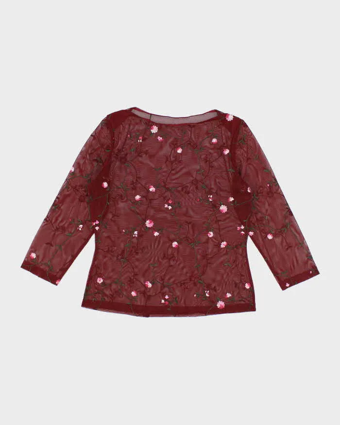 Vintage Y2k 00s Red Mesh Floral Top - M sold by Rokit