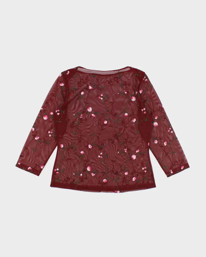Vintage Y2k 00s Red Mesh Floral Top - M sold by Rokit product image thumbnail 2