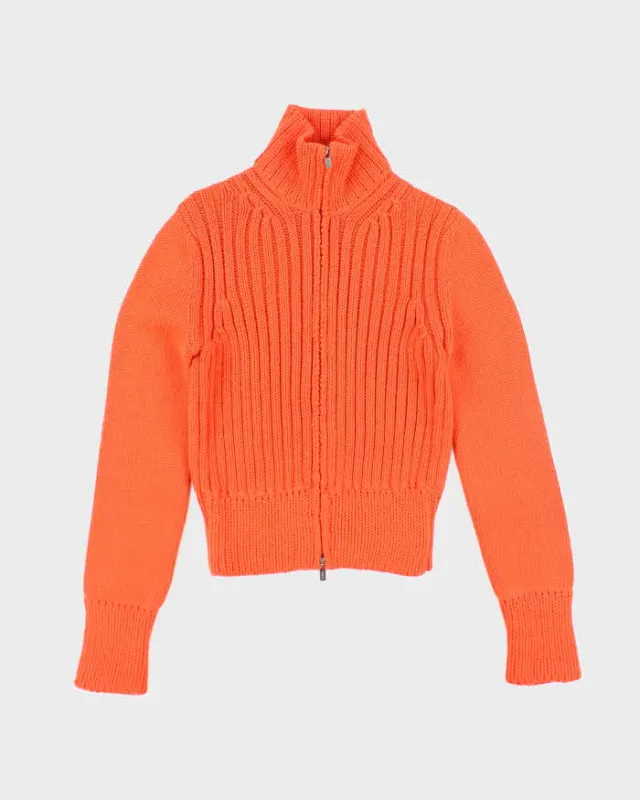 Vintage Y2k 00s Time Orange Chunky Knit Zip-Up Jumper - S sold by Rokit