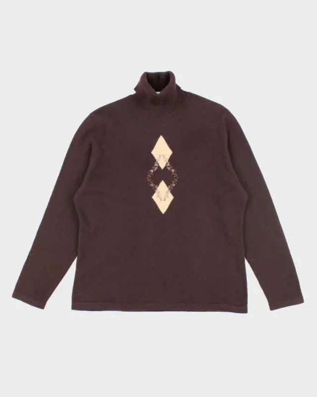 Vintage Y2k 00s Brown Rhinestone Cashmere Jumper - L sold by Rokit