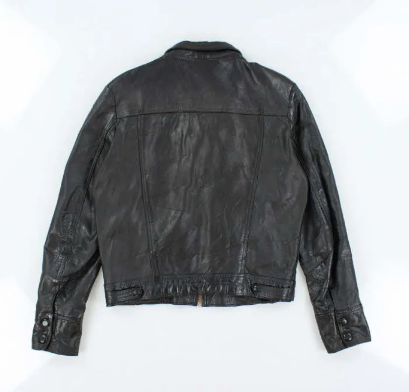 Vintage 70s Black Leather Zip-Up Jacket - L sold by Rokit