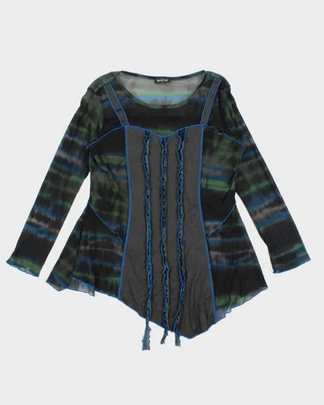 Vintage Y2k 00s Onyx Mesh Ruffle Patchwork Top - L sold by Rokit