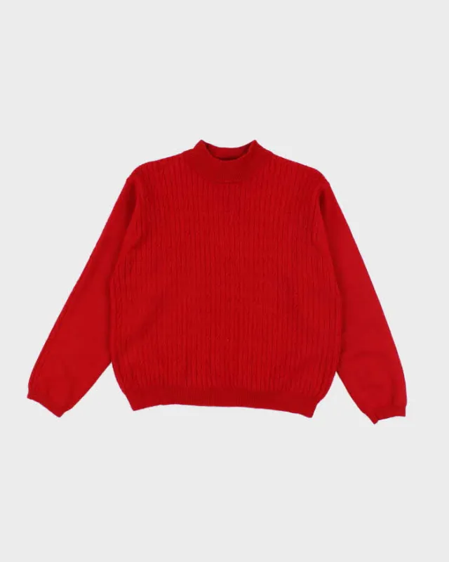 Vintage Tabi Red Aran Wool Jumper - L sold by Rokit