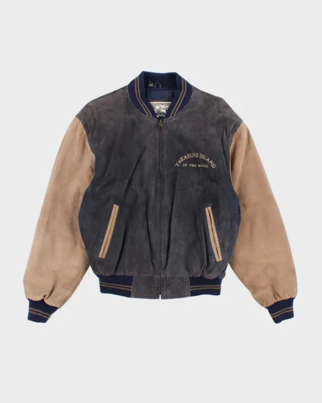Vintage 90's Treasure Island Embroidered Suede Varsity Jacket - S sold by Rokit