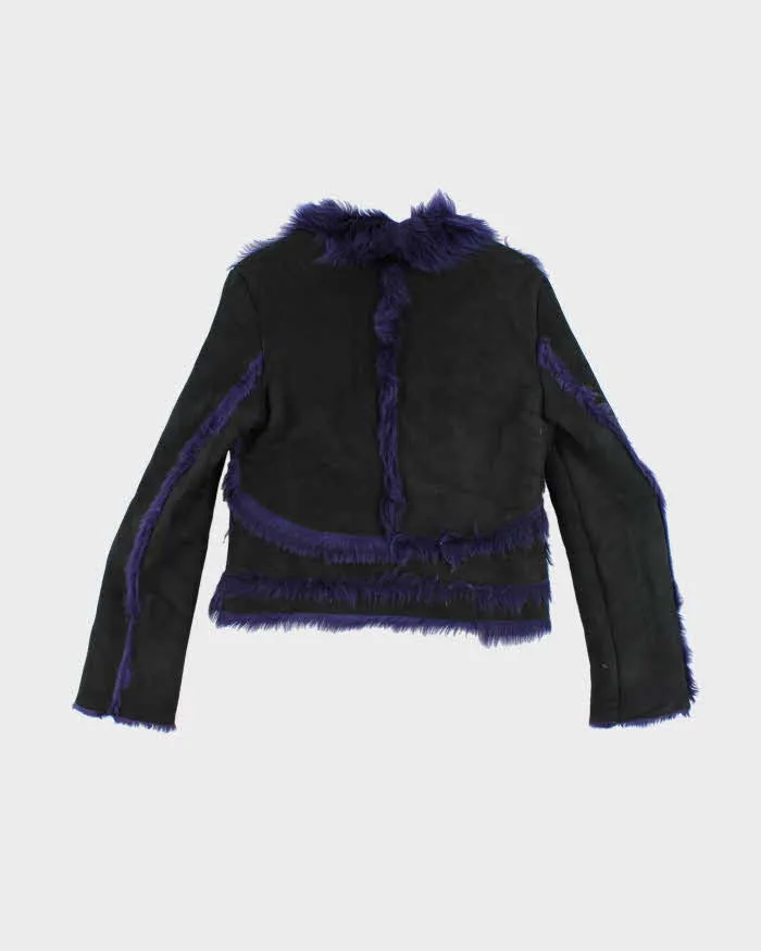 Vintage Y2k 00s Gigli Black Suede Purple Faux Fur Jacket - S sold by Rokit product image thumbnail 2