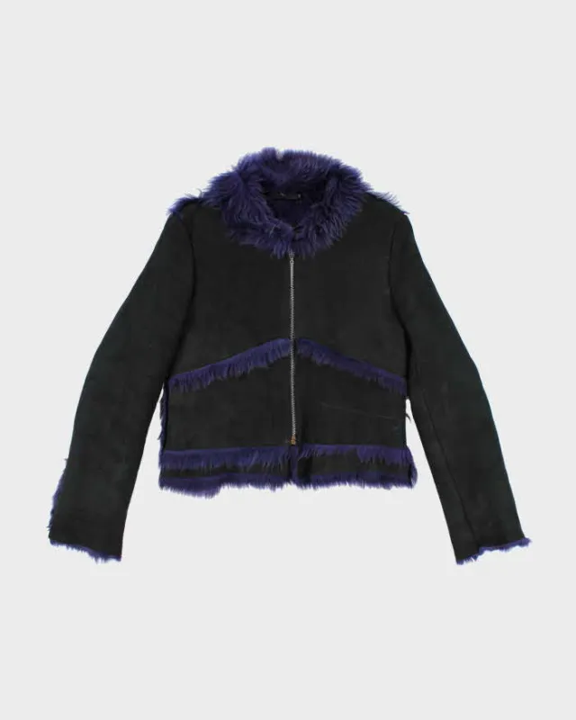 Vintage Y2k 00s Gigli Black Suede Purple Faux Fur Jacket - S sold by Rokit