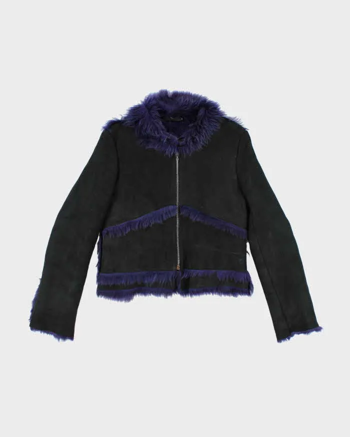 Vintage Y2k 00s Gigli Black Suede Purple Faux Fur Jacket - S sold by Rokit