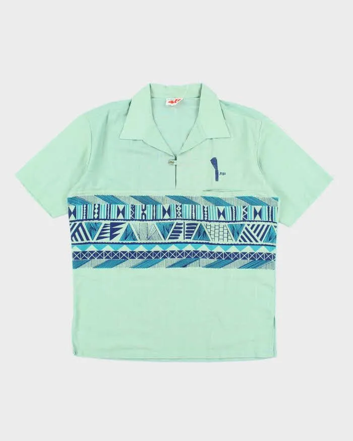 Vintage Green Short Sleeve Quarter Button Hawaiian Shirt - L sold by Rokit