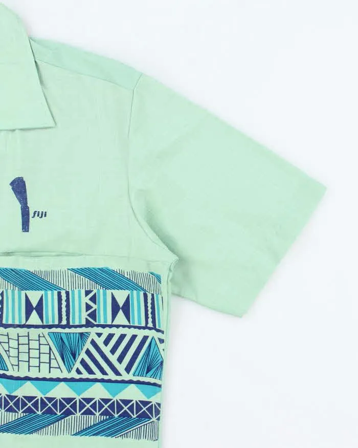 Vintage Green Short Sleeve Quarter Button Hawaiian Shirt - L sold by Rokit product image thumbnail 4