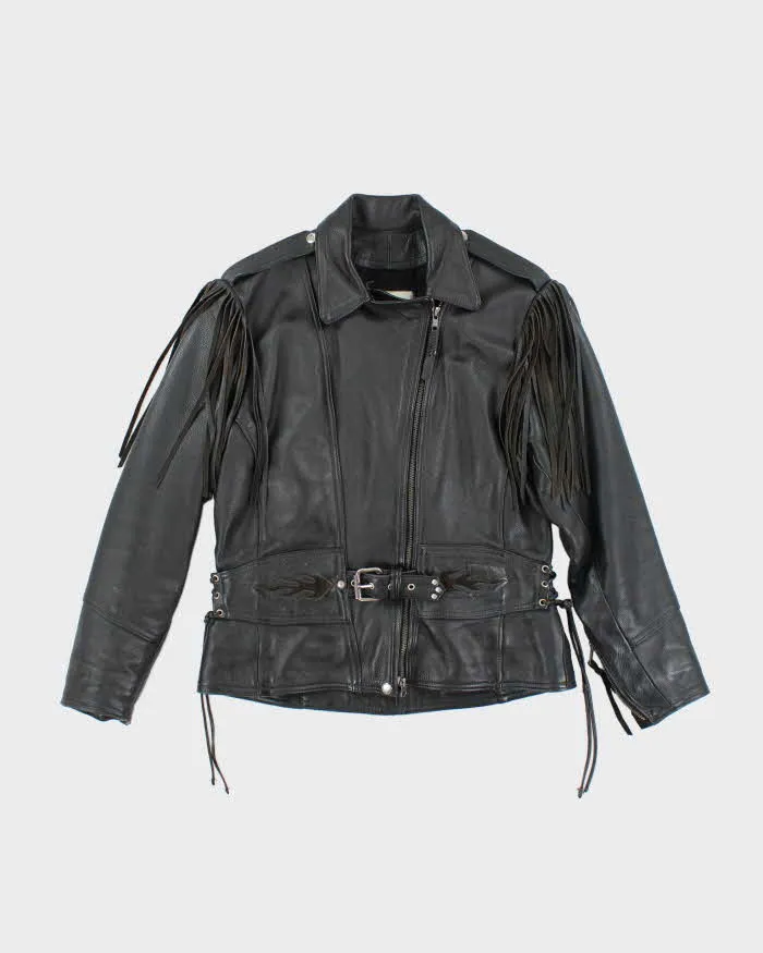 Vintage 90's Heavyweight Leather Fringed Biker Jacket - M sold by Rokit