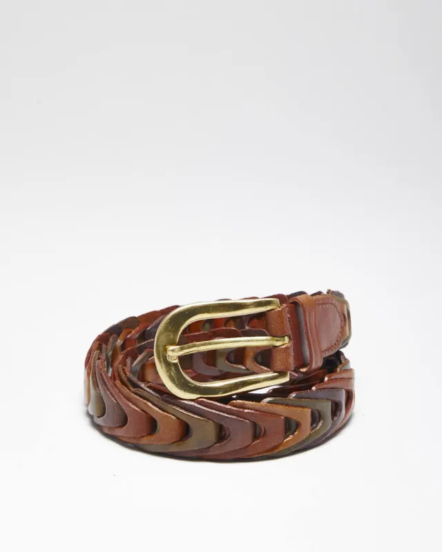 Vintage Y2K Western Style Woven Brown Leather Belt - OS sold by Rokit