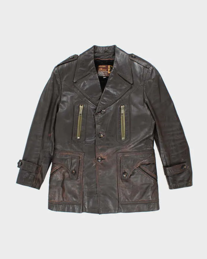 Vintage 70's Golden Bear Heavyweight Lined Leather Button Up Jacket - M sold by Rokit