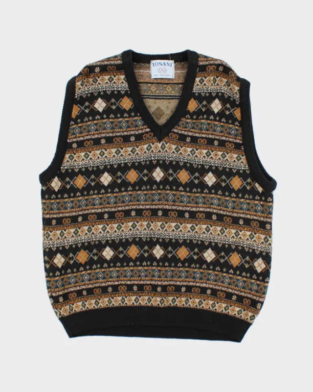 Vintage 80's Tosani Wool Blend Patterned V-Neck Tank Knit Jumper - L sold by Rokit