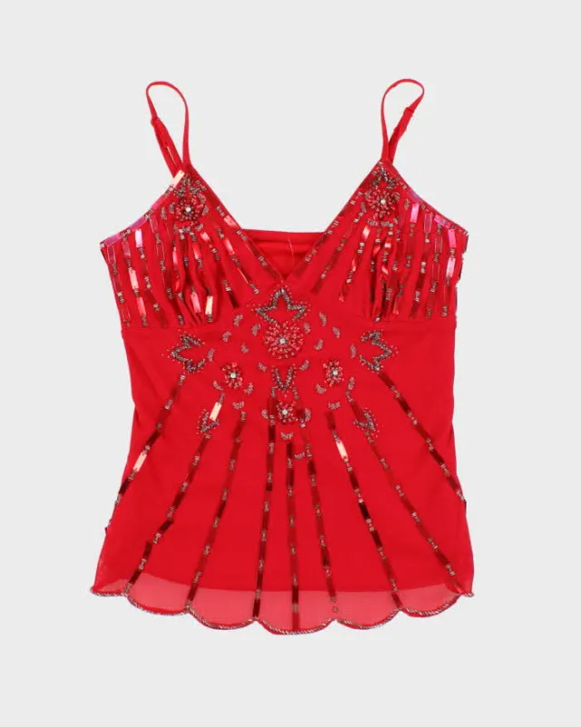 Vintage Y2k 00s Red Sequin Beaded Cami - S sold by Rokit