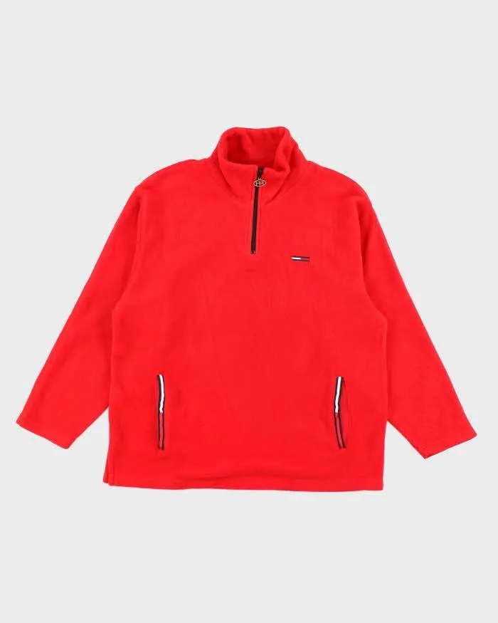 Vintage Tommy Jeans Red Quarter-Zip Fleece - XL sold by Rokit